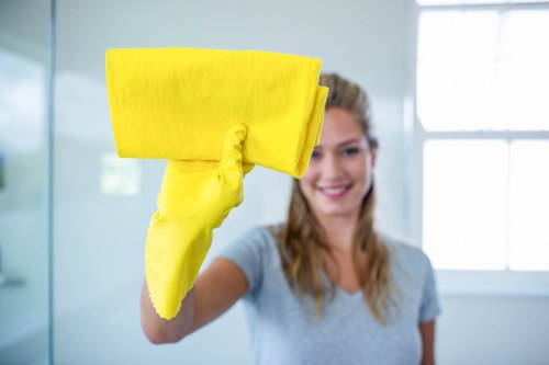 Cleaning carpeted corridors in a Westminster commercial building